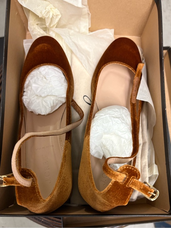 J. Crew Shoes - J. Crew Velvet Ankle Strap Shoes. Gilded Amber. Size 9. Like New.